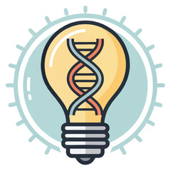 Genetic Innovation: Bright Idea Lightbulb with DNA Double Helix, Modern Flat Design, Conceptual Illustration