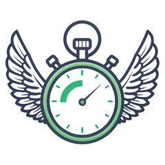 Fast Speed Stopwatch with Wings:  Modern Flat Design,  Time Management Concept,  Efficiency and Success Illustration.