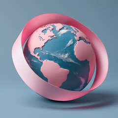 Stunning 3D Render: Pink Ribbon Encircling Earth Globe - Global Awareness Concept