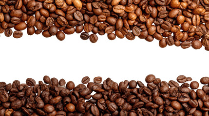 Fototapeta premium Rich roasted coffee beans arranged on a black background, perfect for coffee lovers and culinary enthusiasts.