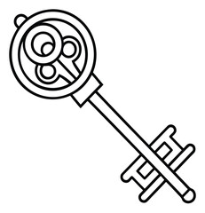 Vector icon of a magnifying glass combined with a key, a concept of finding or searching for a solution