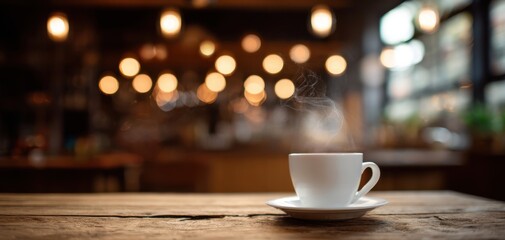 The Coffee Cup On a Rustic Wooden Table In a Cozy Cafe