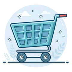 Empty Teal Shopping Cart;  Modern Line Art Style;  E-commerce, Retail,  Shopping Concept;  Clean, Minimalist Design.