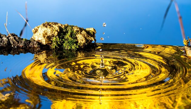 Water droplet impact, golden ripples - Powered by Adobe