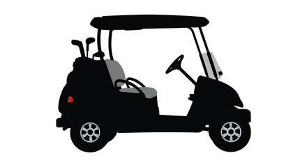 a golf cart silhouette with clubs steering wheel and seats