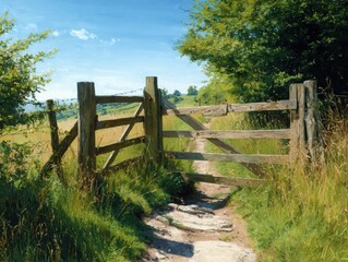 Fototapeta premium A Countryside Footpath Featuring A Classic English Stile