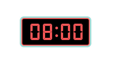 Digital Time Display: A crisp digital display showing the time 8:00, perfect for illustrating punctuality, scheduling, or the start of a new day.