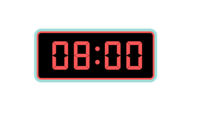 Digital Time Display: A crisp digital display showing the time 8:00, perfect for illustrating punctuality, scheduling, or the start of a new day.