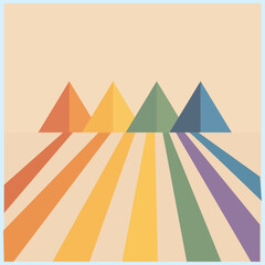 Colorful pyramid illustration with long shadows in minimalist and geometric style, giving a modern, artistic and abstract aesthetic impression.