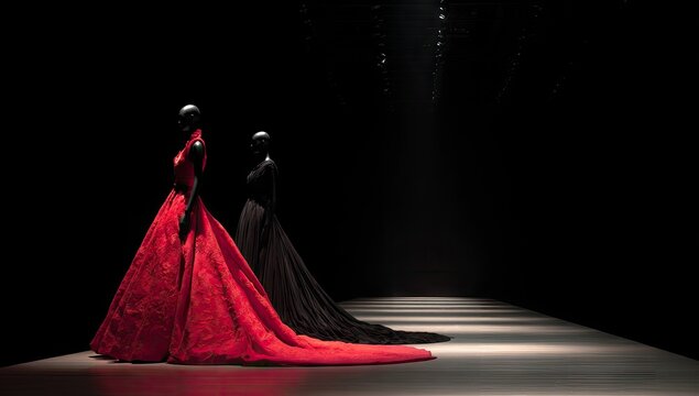 Elegant gowns on a runway
