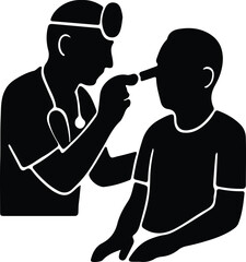Vector Doctor examines child nose healthcare medical checkup silhouette Illustrator