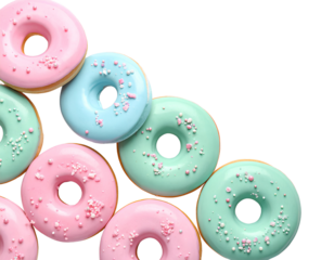  Decorative pastel donuts, top view, transparent PNG