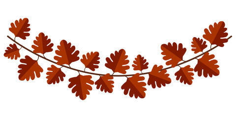 Flat vector autumn garland. Horizontal oak leaves in warm brown tones, perfect for banners, cards, and seasonal decorations.