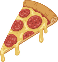 Delicious Cartoon Pepperoni Pizza Slice with Melting Cheese, Fast Food Illustration, Tasty Snack Design, Italian Cuisine Clip Art