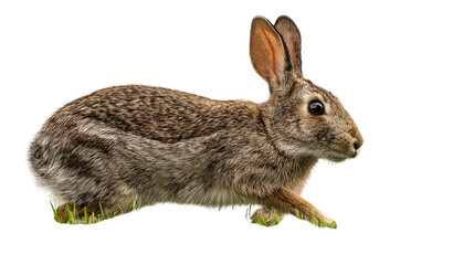 Fototapeta premium Rabbit in a Field: A flat lay of a rabbit hopping through a field, isolated on a Transparent background, PNG file.