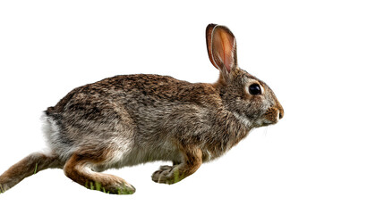Fototapeta premium Rabbit in a Field: A flat lay of a rabbit hopping through a field, isolated on a Transparent background, PNG file.