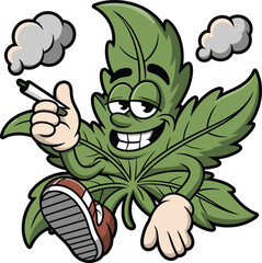 Funny Cartoon Cannabis Leaf Character Smoking Joint, Chill Vibes Only Text, Marijuana Illustration, Weed Art, Stoner Culture Design