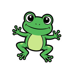 Fototapeta premium Cartoon illustration of a cheerful green frog with wide eyes and a happy expression.
