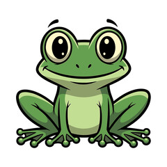 Obraz premium Cartoon-style frog sitting, facing forward with a happy expression and bright green skin.