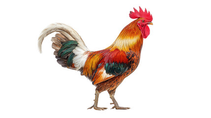 Fototapeta premium Rooster on Farm: A flat lay of a rooster standing proudly on a farm, isolated on a Transparent background, PNG file.