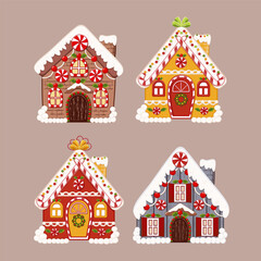 Set of Delightful Christmas Gingerbread House With Festive Decorations and Candy Canes