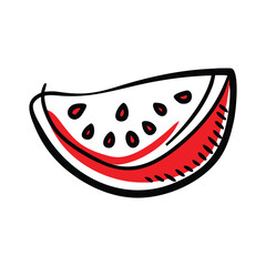 Watermelon Slice Doodle Hand Drawn Summer Fruit Cartoon Vector