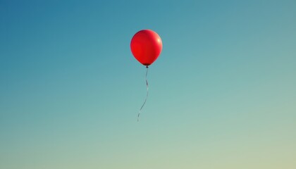 a bright red balloon drifts alone in a clear blue sky, evoking feelings of freedom and solitude, this simple image is perfect for conveying a sense of escape or independence