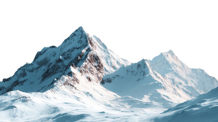 Snow-Capped Mountain Landscape: A breathtaking view of snow-capped mountains with clear skies, isolated on a Transparent background, PNG file.
