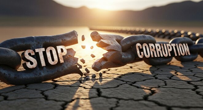 Broken Chain With the Words Stop Corruption, Symbolizing Freedom From Systemic Oppression and Injustice