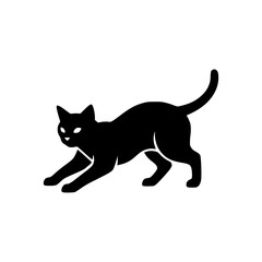 A sleek black cat stretches, captured in a striking minimalist vector illustration