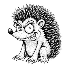 A mischievous hedgehog stares directly, emanating an expressive cartoon character, featuring a smiling visage. vector illustration
