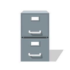 Gray Metal Filing Cabinet with Open Drawer