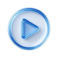 3D rendered, translucent blue play button.  Glossy, circular, and outlined