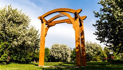 Wooden archway in a park setting
