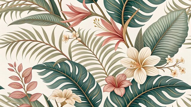 Ai generated image of intricate botanical pattern with detailed leaves and floral elements
