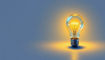 create a digital illustration featuring a clear, central light bulb in the subject position on the right side of the image, with ample copy space on the left side