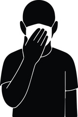 Vector Man wearing face mask covering face silhouette Illustrator