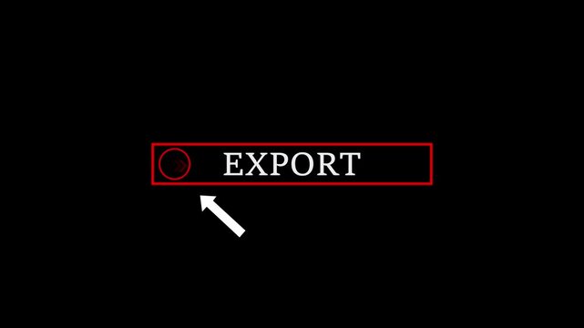 Glowing mouse cursor animation pointing towards Export button in looping with transparent background. Up and down arrow moving on business arrow text . 4k, video, black, background, animation.