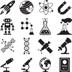 Science and Technology Icons with Rockets and DNA vector illustration