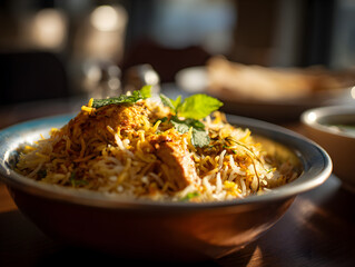 Delicious Chicken Biryani: Aromatic Indian Rice Dish with Spices and Herbs in a Bowl