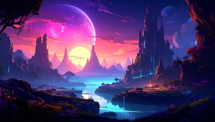 Fantasy landscape with vibrant colors