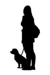 Woman with dog standing isolated graphic silhouette