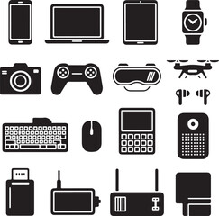 Modern Technology Gadgets and Devices Silhouette Icons vector illustration