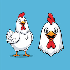 Chicken Cartoon Illustration Fullbody and Close-up