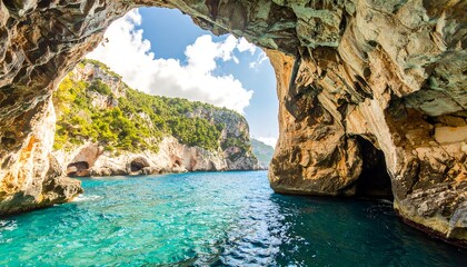 Cave opening onto a turquoise sea
