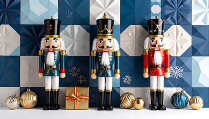 Nutcrackers on a decorative tile background
