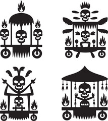 Skeleton Icons Day of the Dead Altar Fire Celebration vector illustration