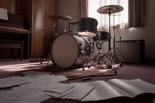 Drumming practice session in a cozy studio music creation environment artistic perspective for aspiring musicians