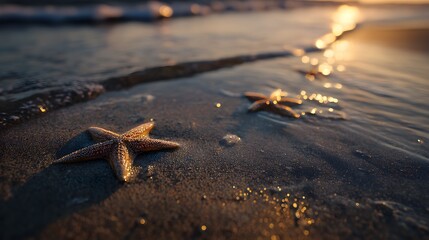 Starfish on beach at sunset ocean sea sand summer vacation marine life coastal nature travel destination