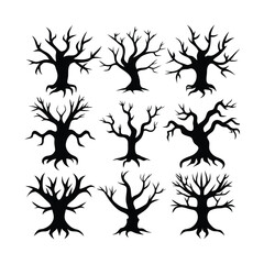 Creepy and Spooky Tree Vector Set for Halloween
